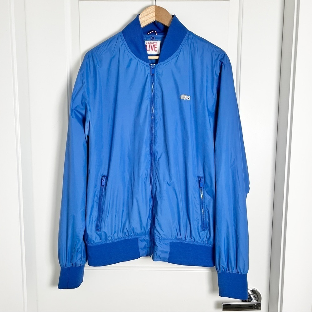 Lacoste Live Retro Y2K Style Zip-Up Sports Track Jacket- Blue, Men's Large